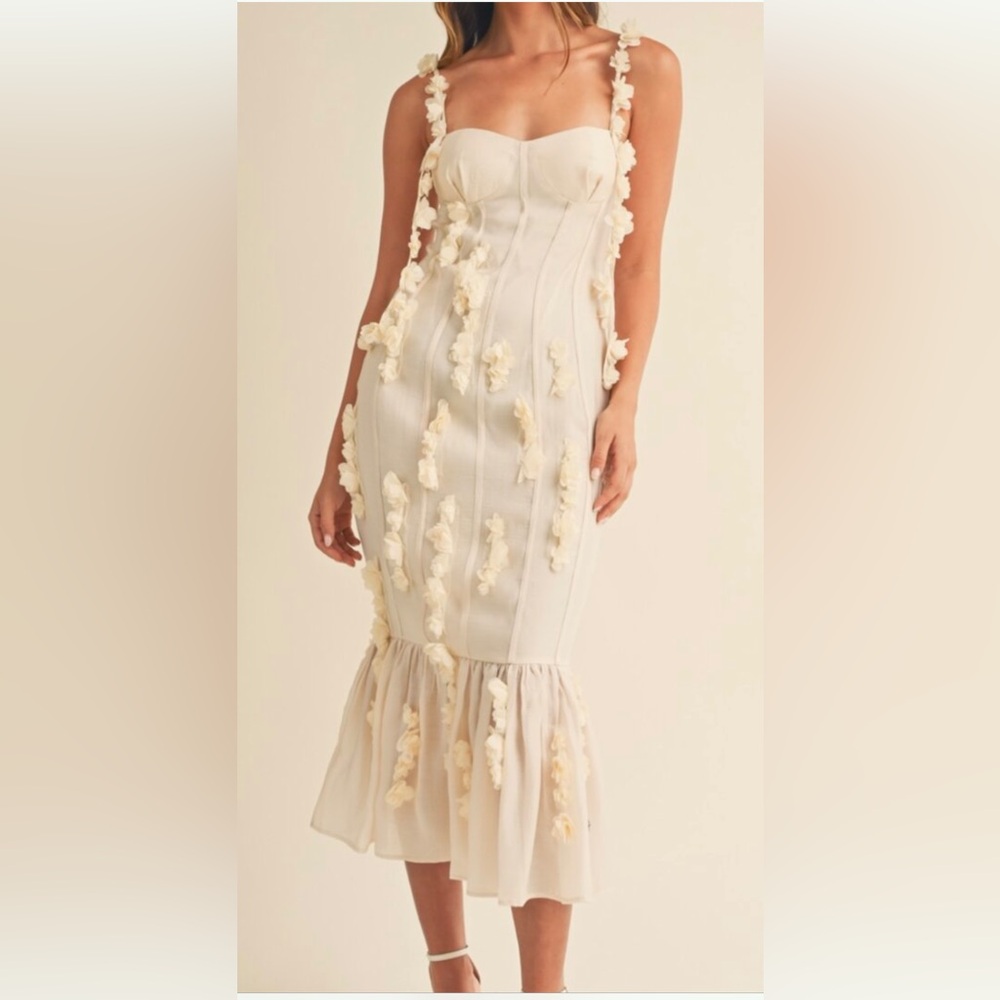 Lulus Elegant Cream Floral Maxi Dress